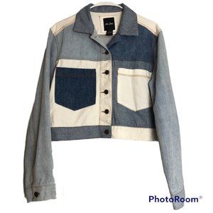 Me Jane Patchwork Color Block Mixed Denim Button Front Jean Jacket Women's XL
